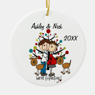 Maßgeschneidertes Expectant-Paar mit Hunden-Ornam Keramik Ornament