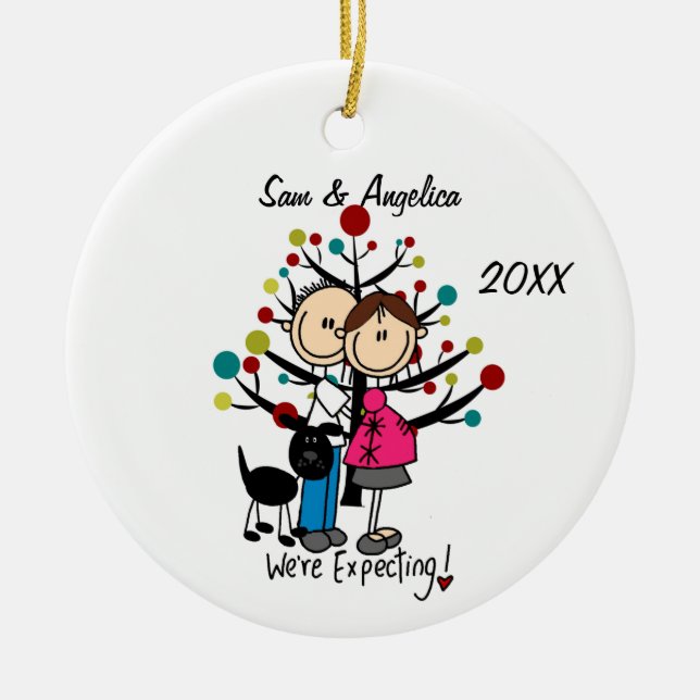 Maßgeschneidertes Expectant-Paar mit Hundeverzieru Keramik Ornament (Vorne)
