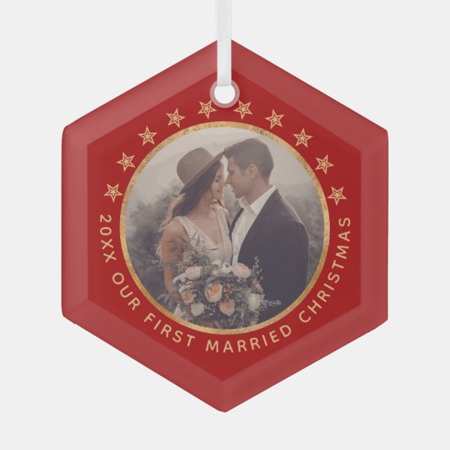 Maßgeschneidertes First Verheiratet Christmas Eleg Ornament Aus Glas (Vorderseite)