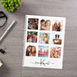 Maßgeschneidertes Foto Collage Monogramm weiß 2025 Planer<br><div class="desc">Machen Sie Ihre eigene Familienkollektion als Geschenk oder für sich selbst. Nutzen Sie vier, neun Ihrer Lieblings-Fotos Ihrer Familie, Freunden, Traumreiseziel oder Haustier! Personalisieren und fügen Sie einen Namen und Ihren Monogramm-Brief hinzu. Der Name wird mit einem modernen handgeschriebenen Stilskript mit Swashes geschrieben. Schwarzer und grauer Text. Modernes, elegantes weißes...</div>