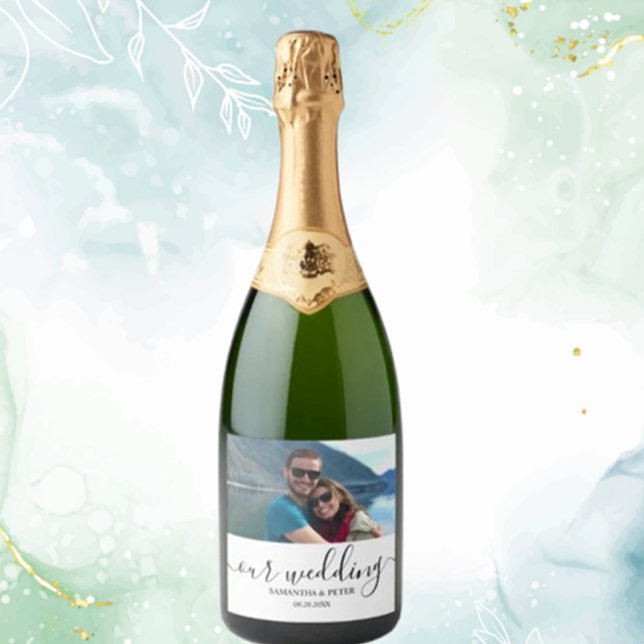 Maßgeschneidertes Foto Moderne Entspannte Hochzeit (Create a unique touch for your special day with a custom photo modern relaxed wedding sparkling wine)