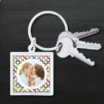 Maßgeschneidertes Foto Modernes, Personalisiertes  Schlüsselanhänger<br><div class="desc">Custom Foto Moderner Personalisierter Schlüsselanhänger mit farbenprächtigen,  modernen geometrischen Mustern mit Ihrem bevorzugten Foto in der Mitte. FOTO TIPP: Zentrieren Sie Ihr Foto vor dem Hochladen nach Zazzle. Perfekt als Geschenk für Mama,  Papa,  Großeltern,  Freunde,  Familie und mehr. Von Evco Studio entworfen www.zazzle.com/store/evcostudio</div>