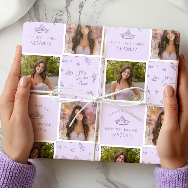 Maßgeschneidertes Foto Quinceanera Packpapier (Personalized 2-Photo Wrapping Paper)