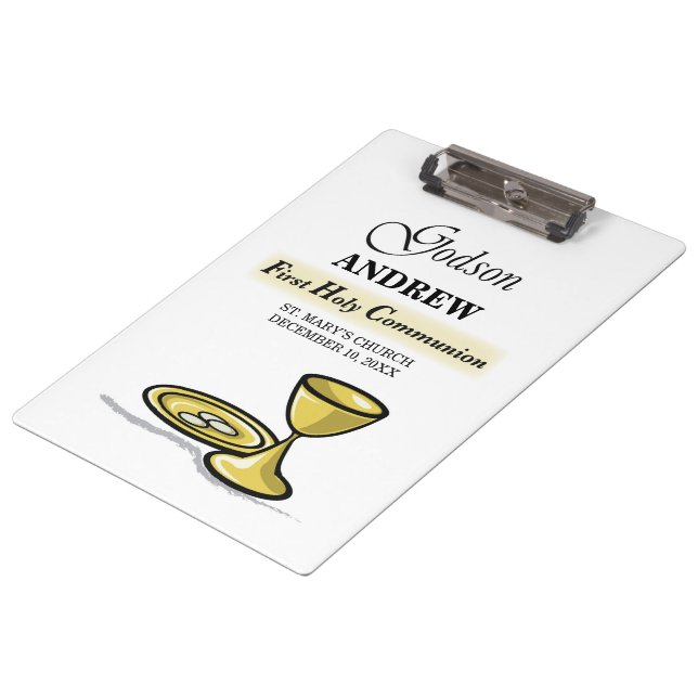 Maßgeschneidertes, Godson First Communion Chalice Klemmbrett (Schrägansicht)