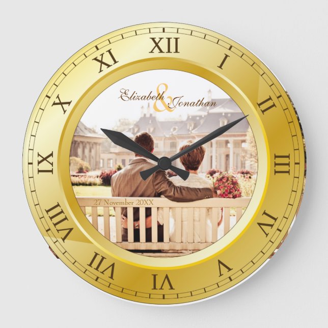 Maßgeschneidertes Hochzeitsjubiläum Gold römisches Große Wanduhr (Vorderseite)