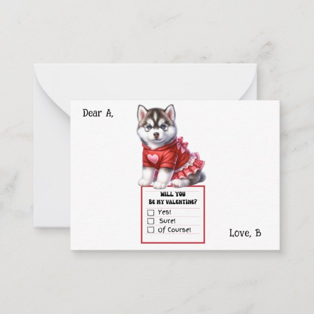 Maßgeschneidertes Husky-Welpenvalentine Mitteilungskarte (Vorderseite)