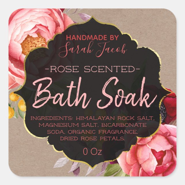 Maßgeschneidertes Kraft-Flor-Bath-Soak-Label Quadratischer Aufkleber (Vorderseite)