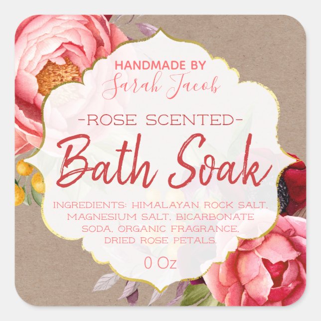 Maßgeschneidertes Kraft-Flor-Bath-Soak-Label Quadratischer Aufkleber (Vorderseite)