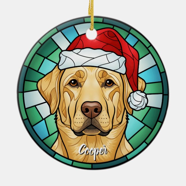 Maßgeschneidertes Labrador Weihnachtsmannmütze Har Keramik Ornament (Hinten)