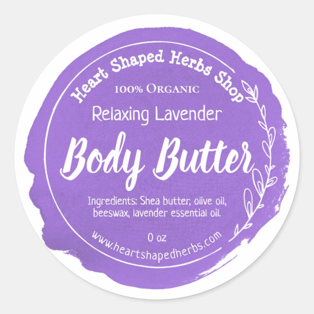 Maßgeschneidertes Lavendel-Butterlabel Runder Aufkleber (Vorderseite)