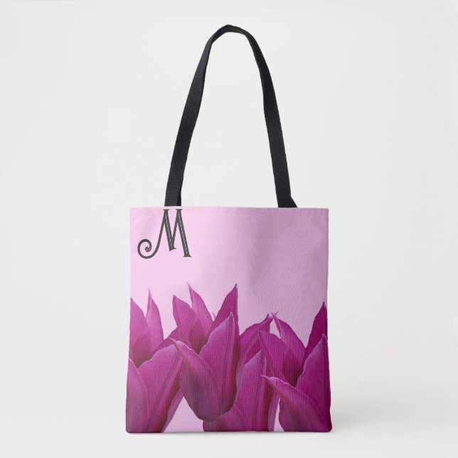 Maßgeschneidertes M Monogramm hübsch rosa Blumenge Tasche (Vorderseite)