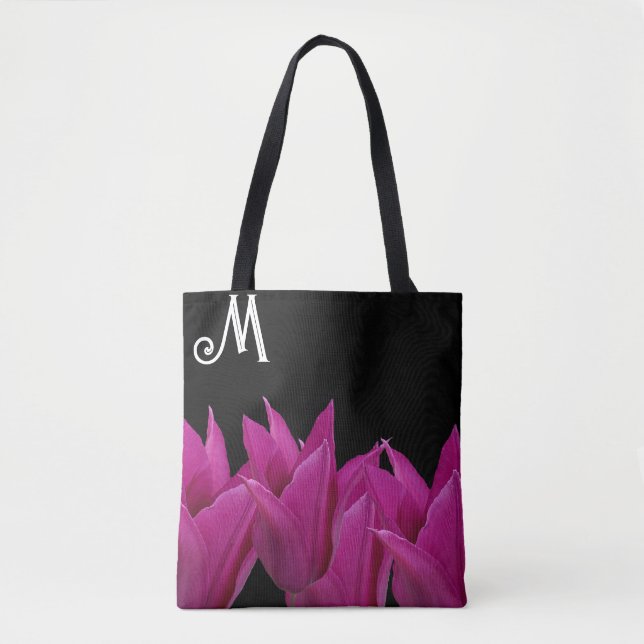 Maßgeschneidertes M monogramm rosa florales Boho Tasche (Vorderseite)