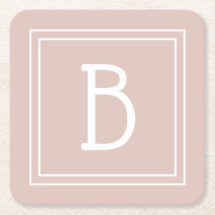 Maßgeschneidertes Mit Monogramm Rosa und Weiß Rechteckiger Pappuntersetzer