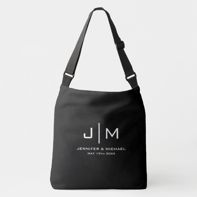 Maßgeschneidertes, modernes Monogramm Hochzeitskup Tragetaschen Mit Langen Trägern (Vorderseite)