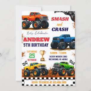 Maßgeschneidertes modernes Monster Truck Kids Part Einladung