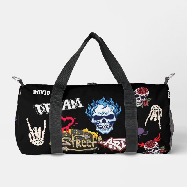 Maßgeschneidertes modernes Muster schwarz Duffle Bag (Vorderseite)