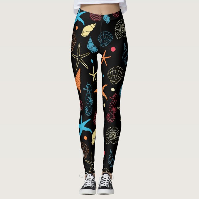 Maßgeschneidertes modernes Seepferd, Seestern und  Leggings (Vorderseite)