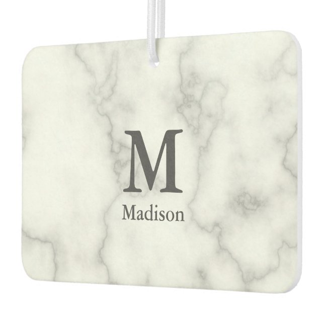 Maßgeschneidertes Monogramm auf Imitaten Weißer Ma Autolufterfrischer (Links)