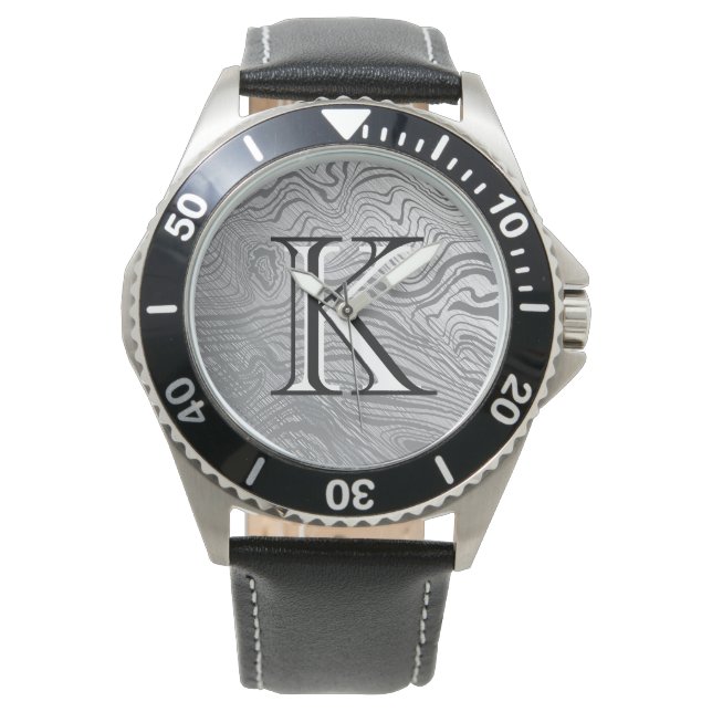 Maßgeschneidertes Monogramm aus Damaskus-Stahl Armbanduhr (Vorderseite)