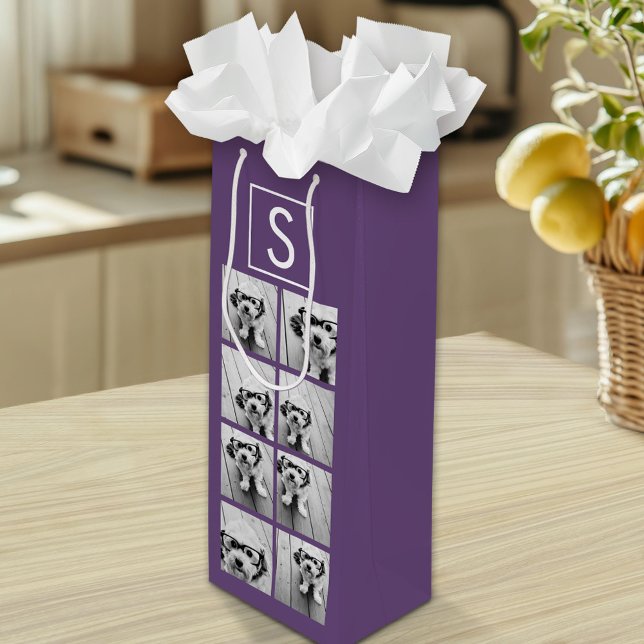 Maßgeschneidertes Monogramm für die Eggplant- und  Geschenktüte Für Weinflaschen (Custom Gift Bag with Multiple Photos)