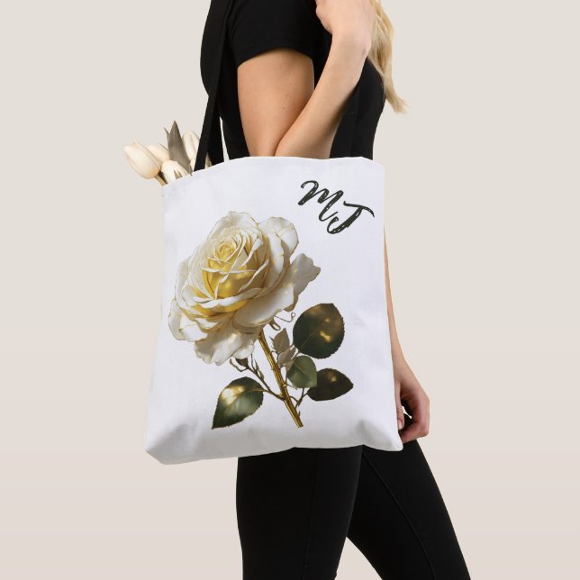 Maßgeschneidertes Monogramm-Gold und Weißrose-Totb Tasche (Von Nahem)