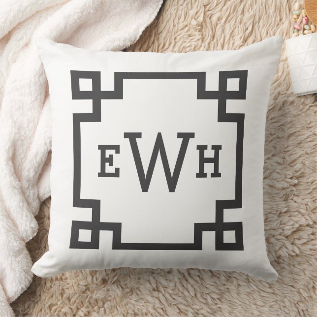 Maßgeschneidertes Monogramm mit modernem schwarzem Kissen (Decke)