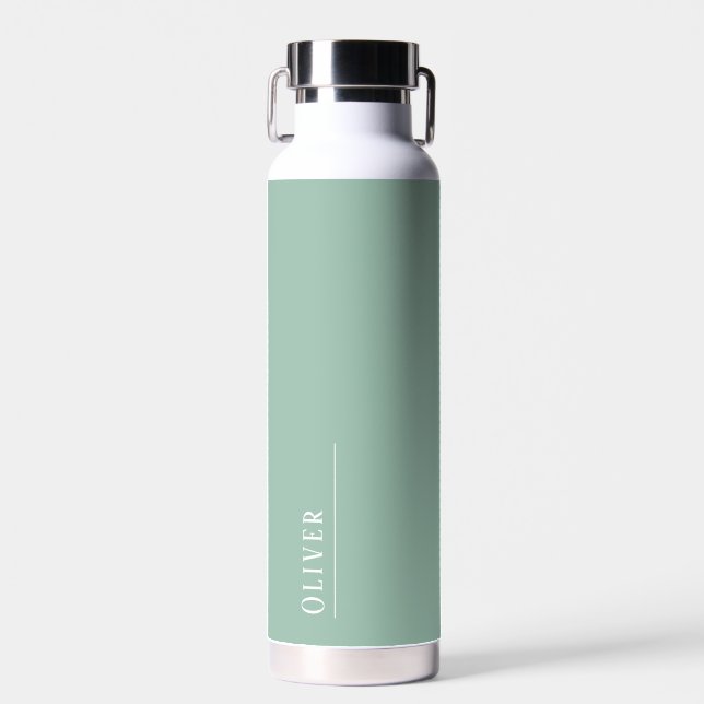 Maßgeschneidertes Monogramm, modernes Weiß-Grün Trinkflasche (Vorne)