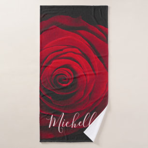 Maßgeschneidertes Monogramm rote Rose Vintages Fot Badhandtuch Set