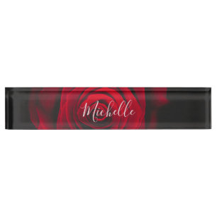 Maßgeschneidertes Monogramm rote Rose Vintages Fot Namensplakette