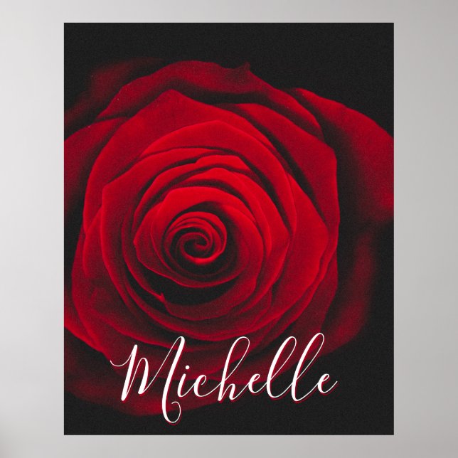 Maßgeschneidertes Monogramm rote Rose Vintages Fot Poster (Vorne)