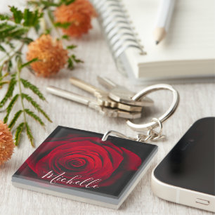 Maßgeschneidertes Monogramm rote Rose Vintages Fot Schlüsselanhänger
