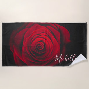Maßgeschneidertes Monogramm rote Rose Vintages Fot Strandtuch