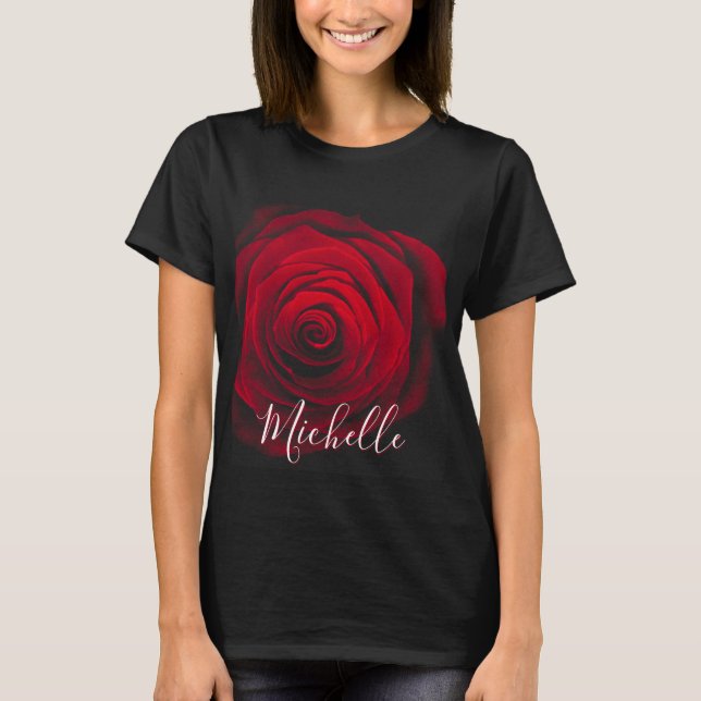 Maßgeschneidertes Monogramm rote Rose Vintages Fot T-Shirt (Vorderseite)