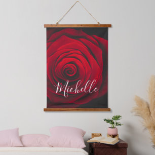 Maßgeschneidertes Monogramm rote Rose Vintages Fot Wandteppich Mit Holzrahmen