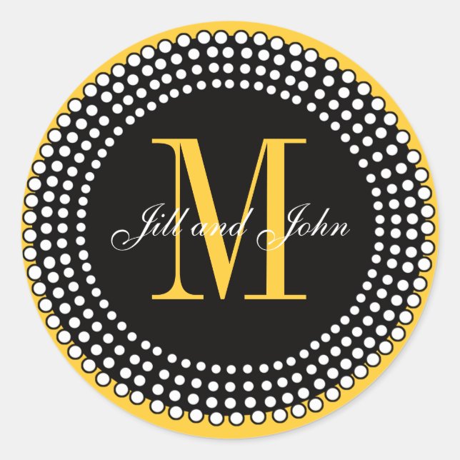 Maßgeschneidertes Monogramm und gelbes Siegel für  Runder Aufkleber (Vorderseite)