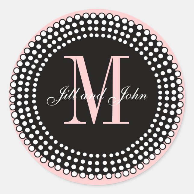 Maßgeschneidertes Monogramm und Namen Black & Pink Runder Aufkleber (Vorderseite)