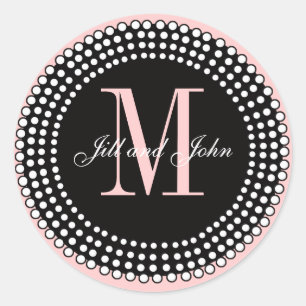 Maßgeschneidertes Monogramm und Namen Black & Pink Runder Aufkleber