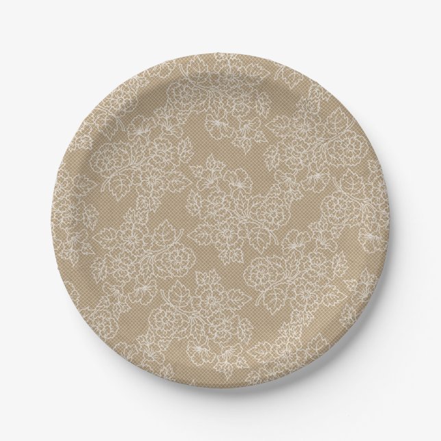 Maßgeschneidertes Party für die Floral Lace Kraft Pappteller (Vorderseite)
