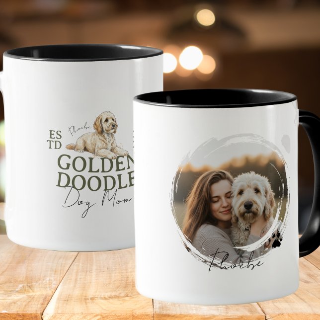 Maßgeschneidertes Portrait Dog Mama Golden Doodle Tasse (Elevate your kitchen set with this Custom Pet Portrait Dog Mom Golden Doodle mug! )