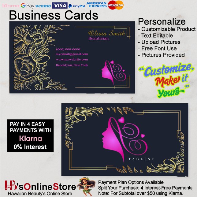Maßgeschneidertes rosa Gold-Elegant-Template 12 Visitenkarte (Customizable Pink Gold Elegant Template Business Card 12.)