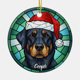 Maßgeschneidertes Rottweiler Hunde Weihnachtsmannm Keramik Ornament