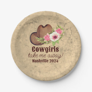 Maßgeschneidertes rustikales Pink Floral Cowgirl Pappteller