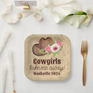 Maßgeschneidertes rustikales Pink Floral Cowgirl Pappteller