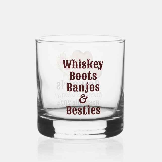 Maßgeschneidertes rustikales Pink Floral Cowgirl Whiskyglas (Rückseite)