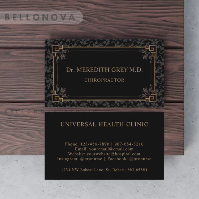 Maßgeschneidertes Schwarz-Gold-Brauntönchen-Monogr Visitenkarte (Custom Black And Gold Brown Floral Monogram Business Card)