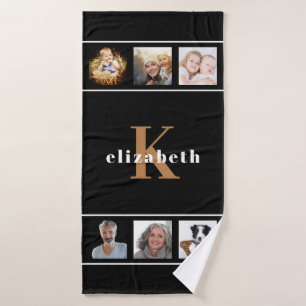 Maßgeschneidertes Schwarz-Gold-Monogramm aus Foto Badehandtuch