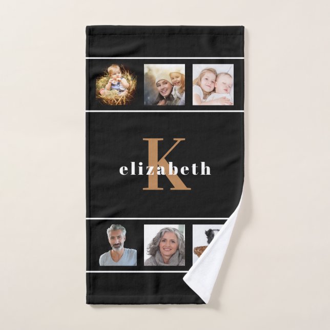 Maßgeschneidertes Schwarz-Gold-Monogramm aus Foto Handtuch (Handtuch)