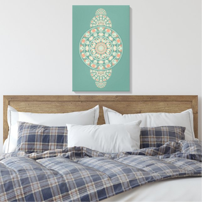 Maßgeschneidertes Set & Sand Retro Ornamental Mand Leinwanddruck (Insitu (Schlafzimmer))