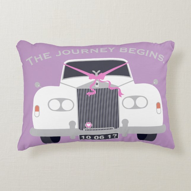 Maßgeschneidertes weißes Hochzeitlimousine-Datum Dekokissen (Vorderseite)