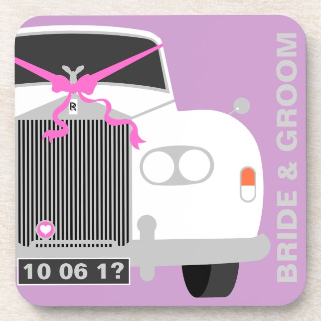 Maßgeschneidertes weißes Hochzeitsauto / Limo-Gesc Untersetzer (Vorderseite)